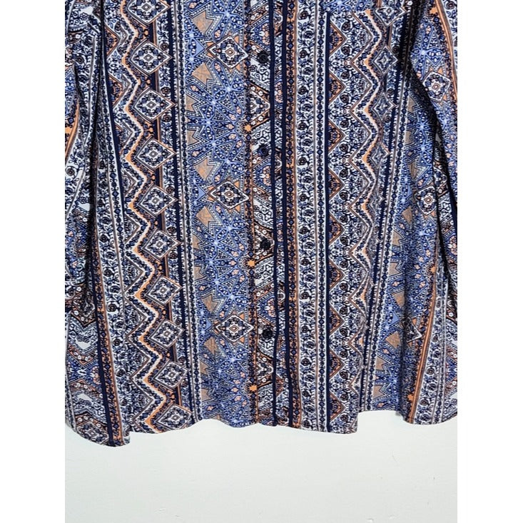 Catherines Blue and Orange Geometric Print Button Down Blouse Size 1X 18/20