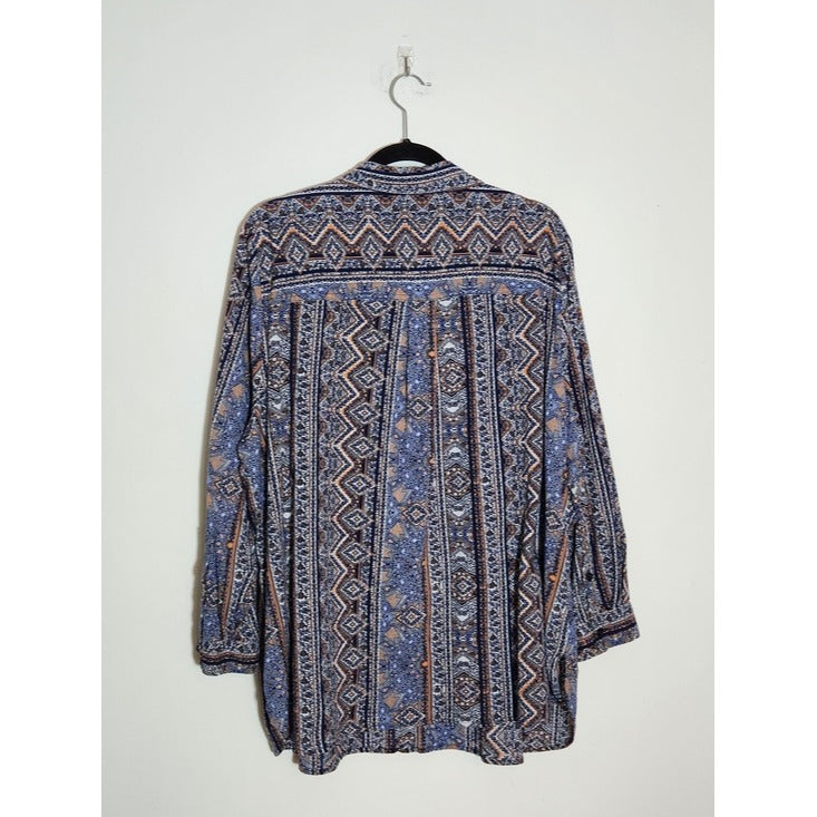 Catherines Blue and Orange Geometric Print Button Down Blouse Size 1X 18/20