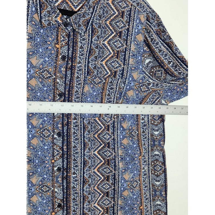 Catherines Blue and Orange Geometric Print Button Down Blouse Size 1X 18/20