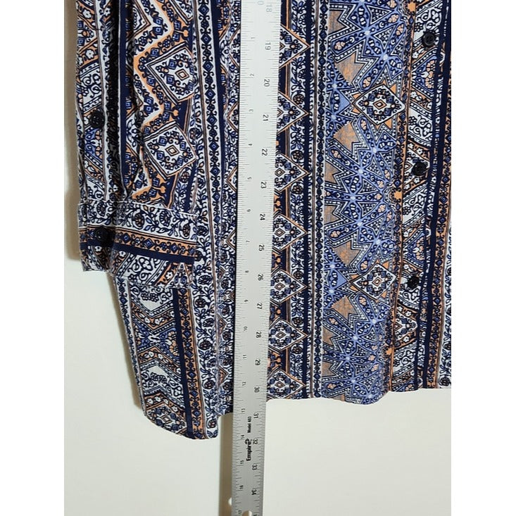 Catherines Blue and Orange Geometric Print Button Down Blouse Size 1X 18/20