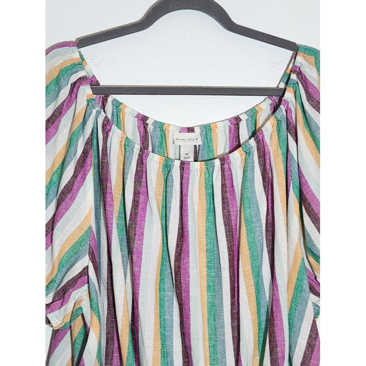 Ava & Viv Multicolor Stripe Linen Blend Crop Top Size 3X NWT