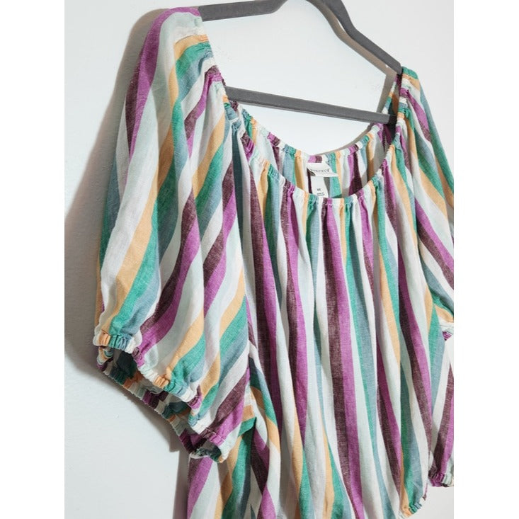 Ava & Viv Multicolor Stripe Linen Blend Crop Top Size 3X NWT
