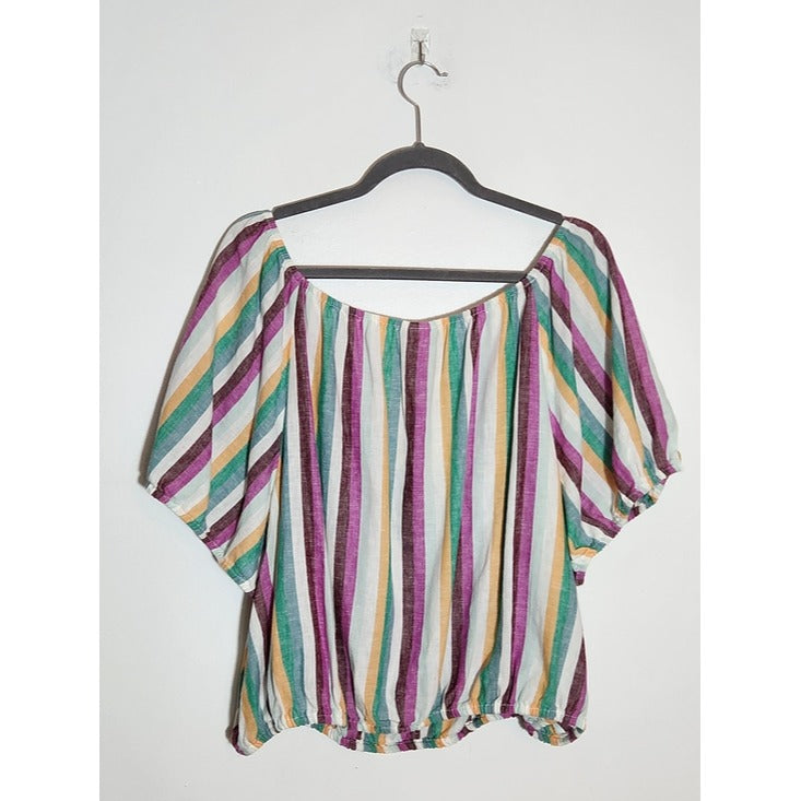Ava & Viv Multicolor Stripe Linen Blend Crop Top Size 3X NWT