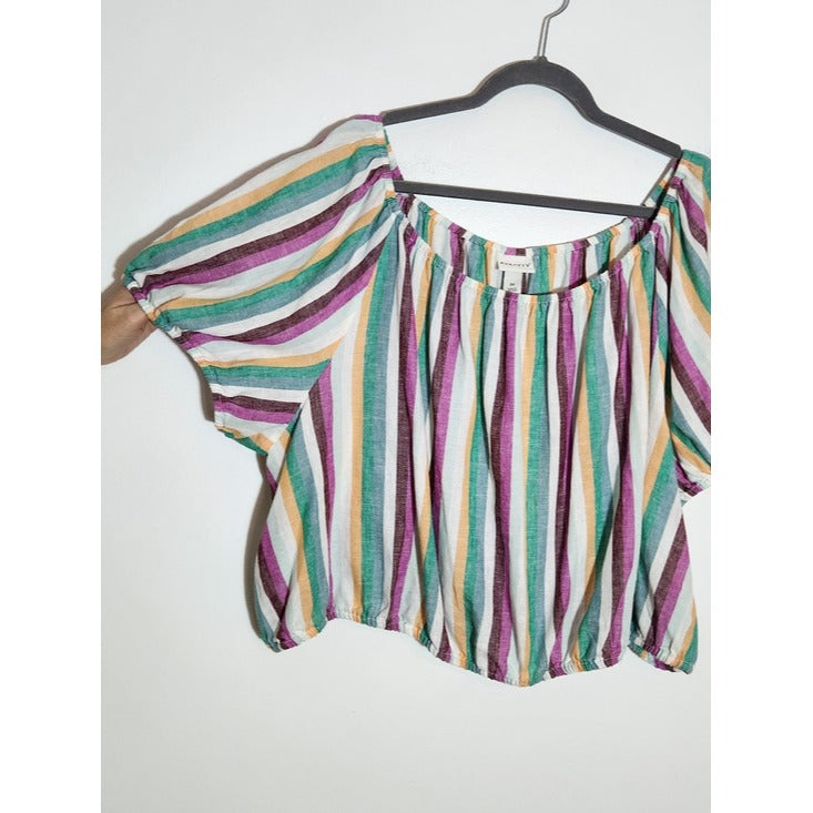 Ava & Viv Multicolor Stripe Linen Blend Crop Top Size 3X NWT