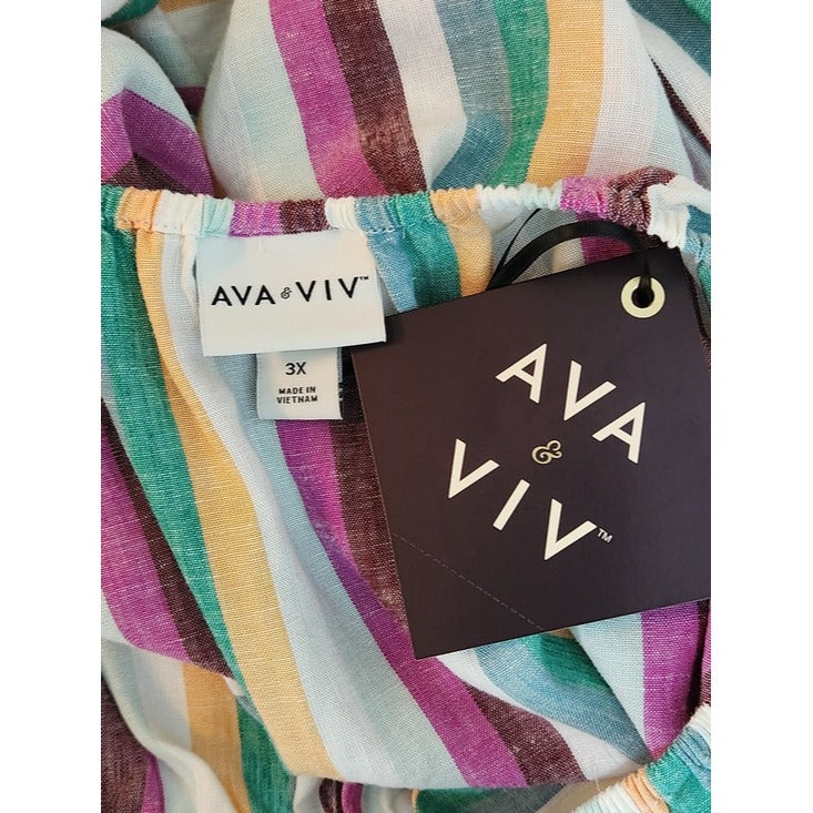 Ava & Viv Multicolor Stripe Linen Blend Crop Top Size 3X NWT