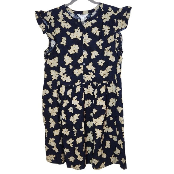 Time and Tru Navy Floral Print Babydoll Mini Dress Size Large NWT