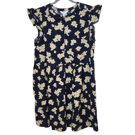 Time and Tru Navy Floral Print Babydoll Mini Dress Size Large NWT