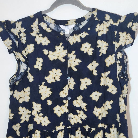 Time and Tru Navy Floral Print Babydoll Mini Dress Size Large NWT