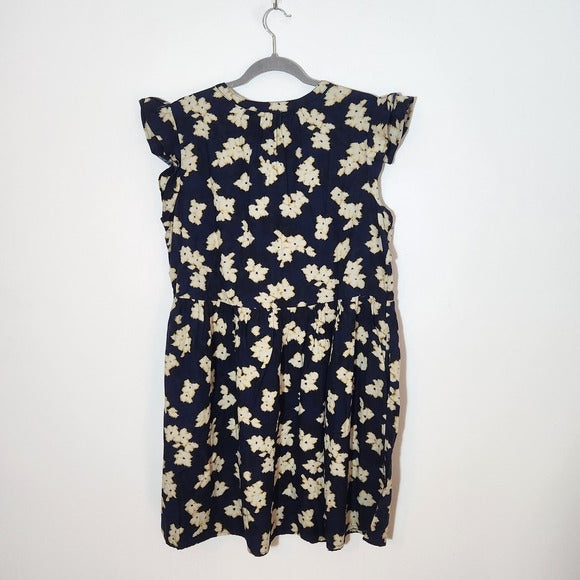 Time and Tru Navy Floral Print Babydoll Mini Dress Size Large NWT
