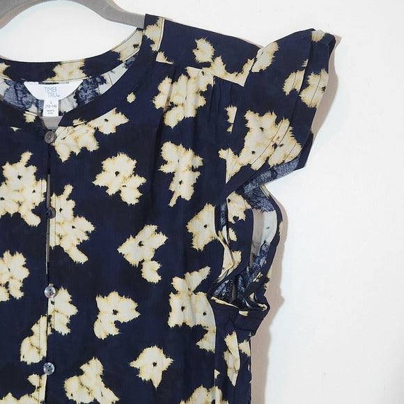 Time and Tru Navy Floral Print Babydoll Mini Dress Size Large NWT