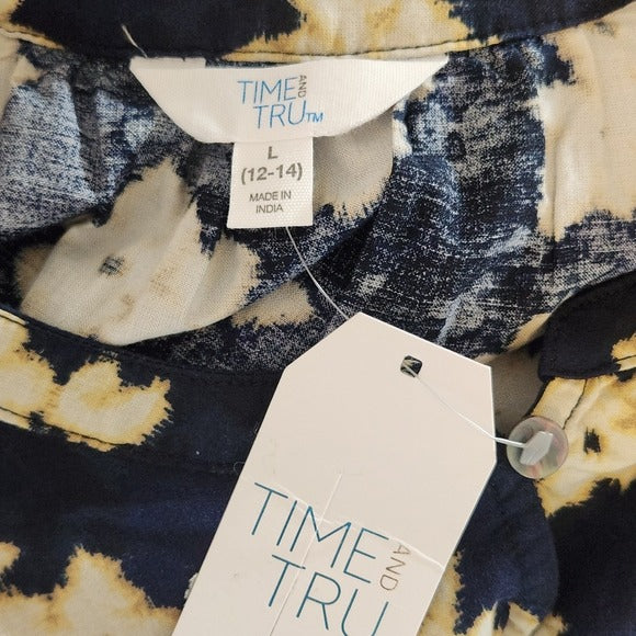 Time and Tru Navy Floral Print Babydoll Mini Dress Size Large NWT