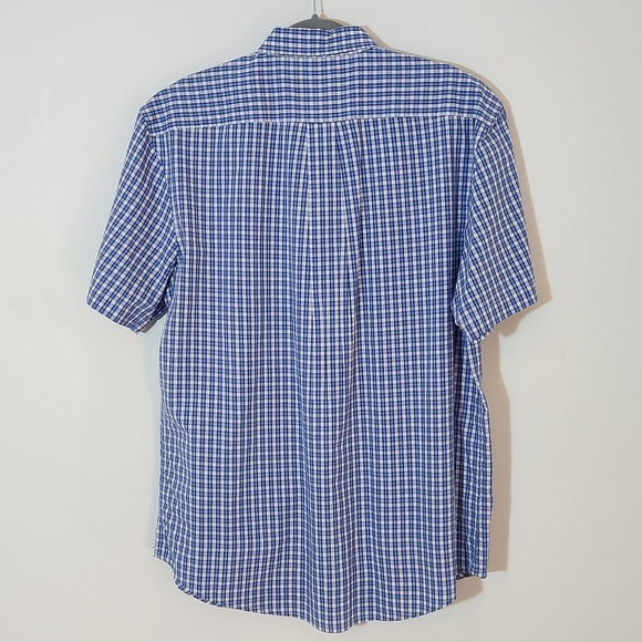 US Polo Association Blue and White Plaid Short Sleeve Button Down Shirt Size XL