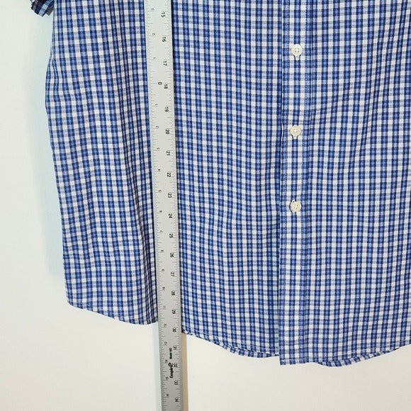 US Polo Association Blue and White Plaid Short Sleeve Button Down Shirt Size XL
