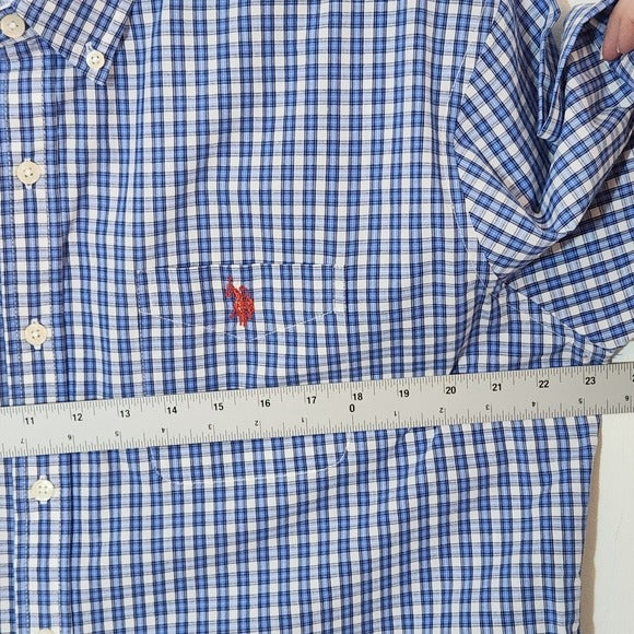 US Polo Association Blue and White Plaid Short Sleeve Button Down Shirt Size XL