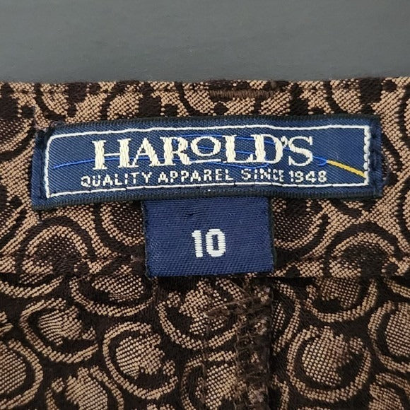 Harold's Brown Print Straight Leg Cropped Pants Size 10 Preppy Brown Print Pants