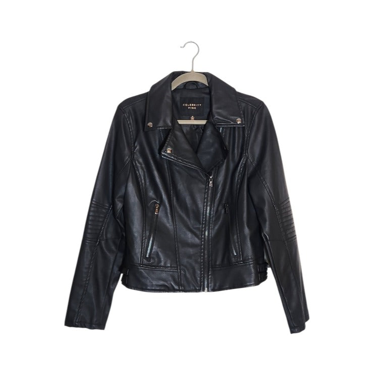 Celebrity Pink Black Faux Leather Moto Jacket Size Medium