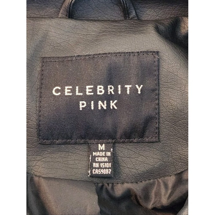 Celebrity Pink Black Faux Leather Moto Jacket Size Medium