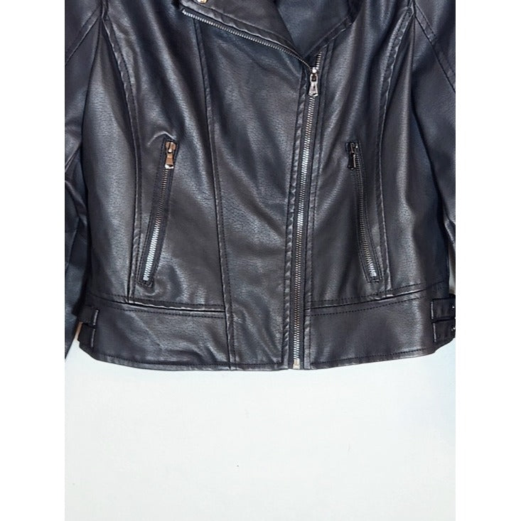 Celebrity Pink Black Faux Leather Moto Jacket Size Medium