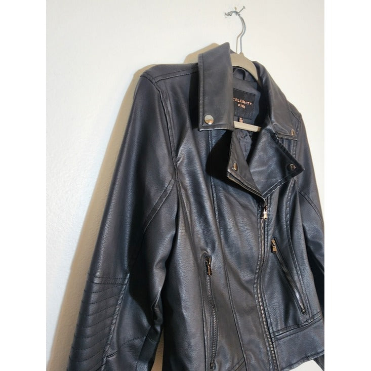 Celebrity Pink Black Faux Leather Moto Jacket Size Medium