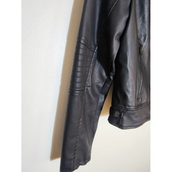 Celebrity Pink Black Faux Leather Moto Jacket Size Medium