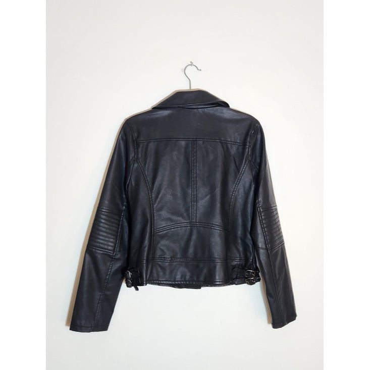 Celebrity Pink Black Faux Leather Moto Jacket Size Medium