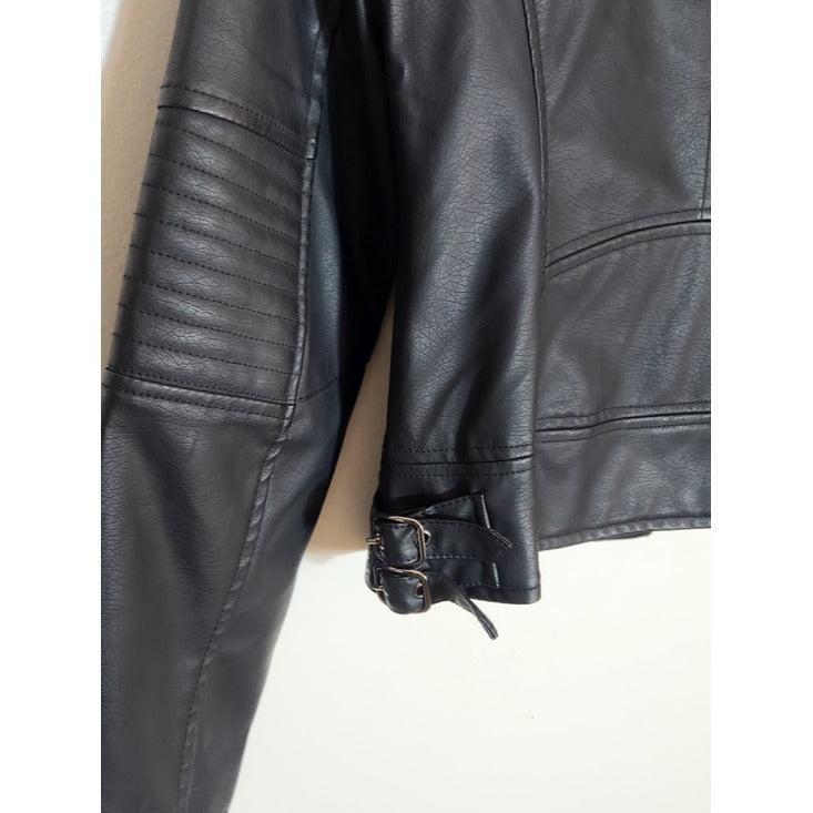 Celebrity Pink Black Faux Leather Moto Jacket Size Medium