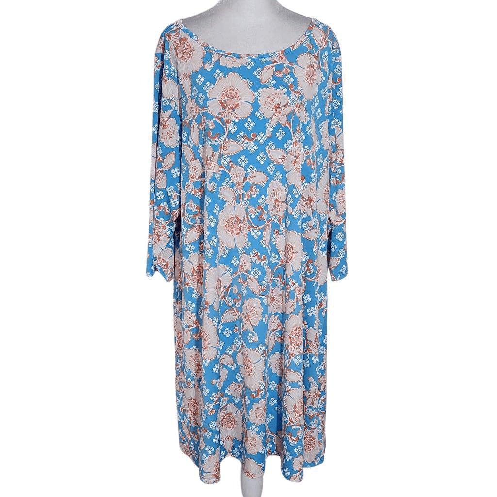 Ruby Rd. Blue Floral Print Knee-Length Shift Dress Size 2X Summer Floral Dress