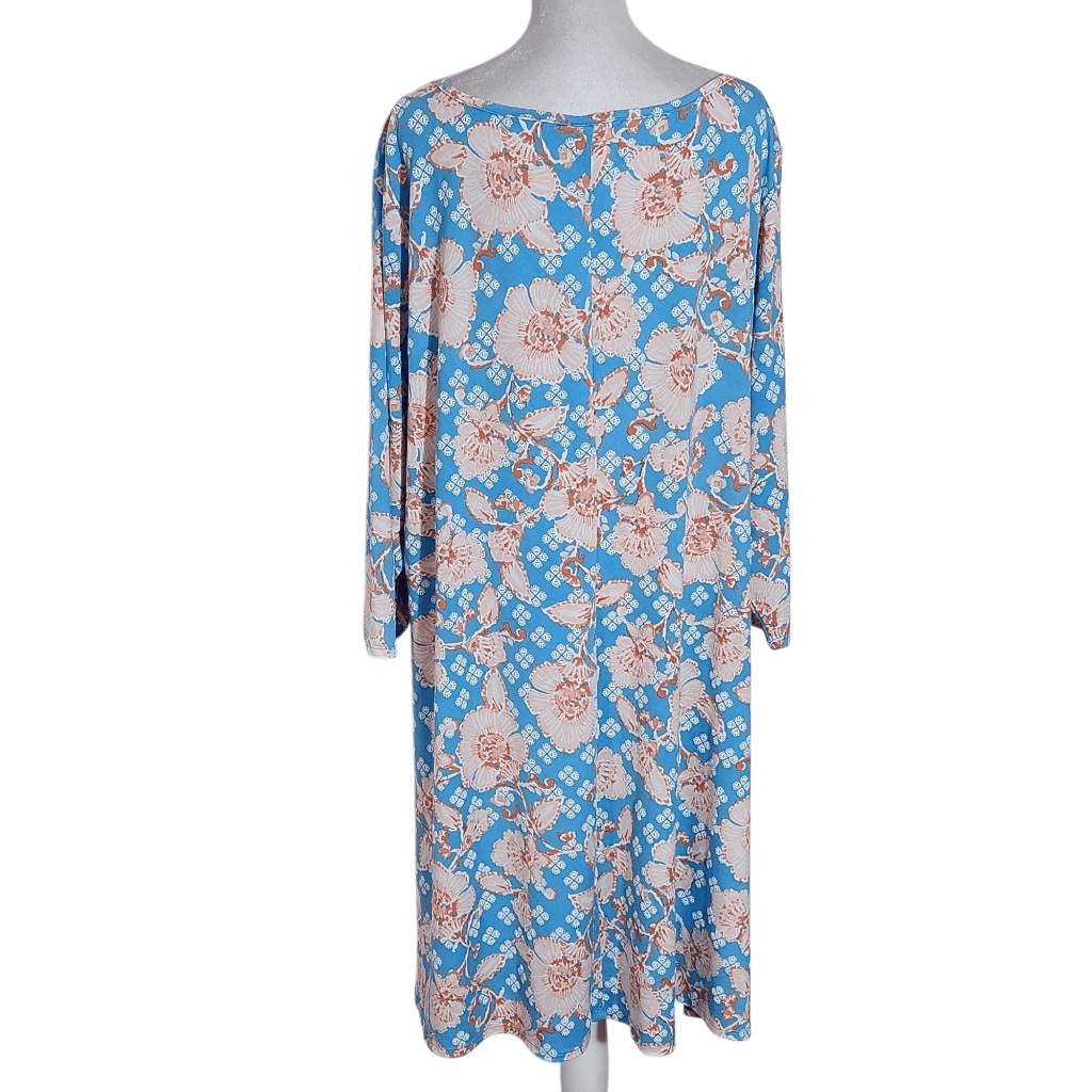 Ruby Rd. Blue Floral Print Knee-Length Shift Dress Size 2X Summer Floral Dress