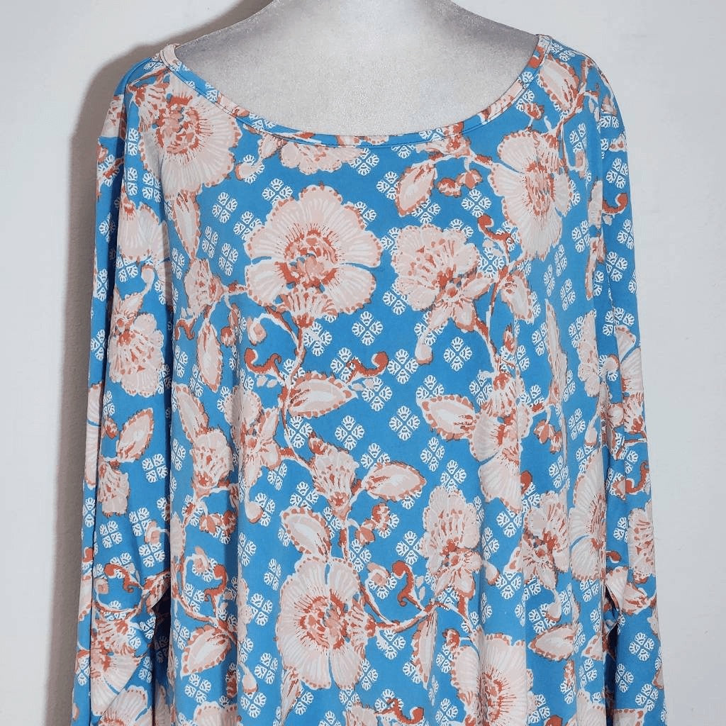 Ruby Rd. Blue Floral Print Knee-Length Shift Dress Size 2X Summer Floral Dress