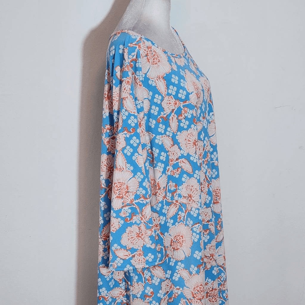 Ruby Rd. Blue Floral Print Knee-Length Shift Dress Size 2X Summer Floral Dress