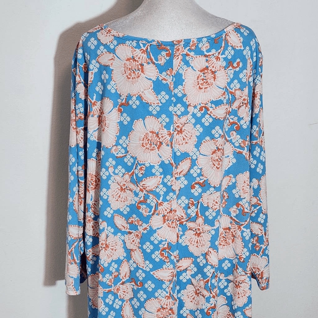 Ruby Rd. Blue Floral Print Knee-Length Shift Dress Size 2X Summer Floral Dress