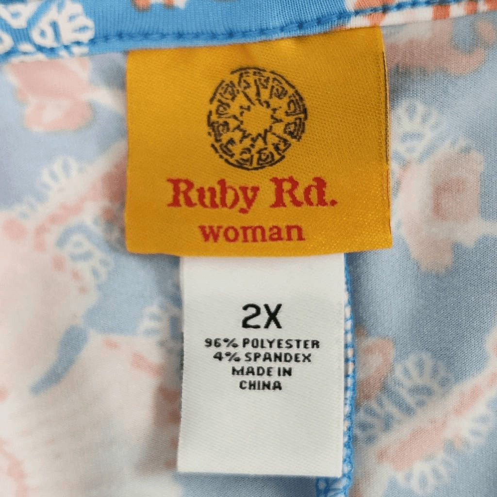 Ruby Rd. Blue Floral Print Knee-Length Shift Dress Size 2X Summer Floral Dress