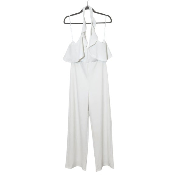 Lulus Ruffle Halter White Wide Leg Jumpsuit Size Medium New