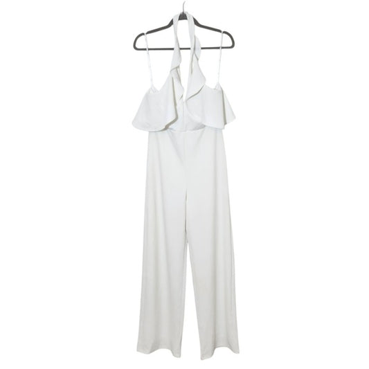 Lulus Ruffle Halter White Wide Leg Jumpsuit Size Medium New