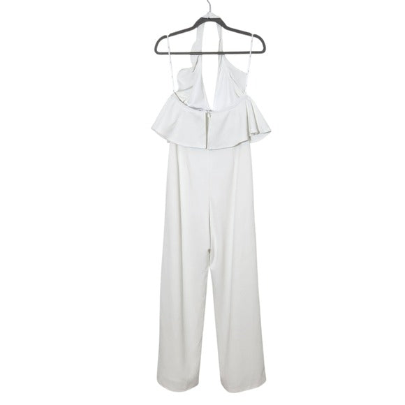 Lulus Ruffle Halter White Wide Leg Jumpsuit Size Medium New