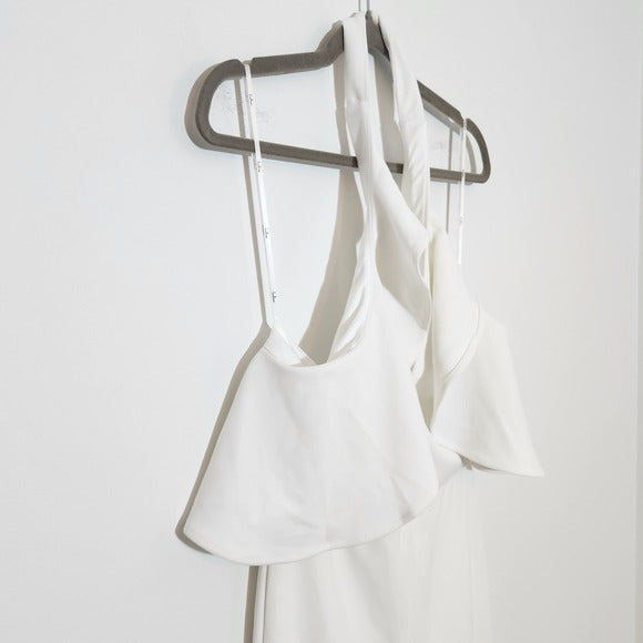 Lulus Ruffle Halter White Wide Leg Jumpsuit Size Medium New