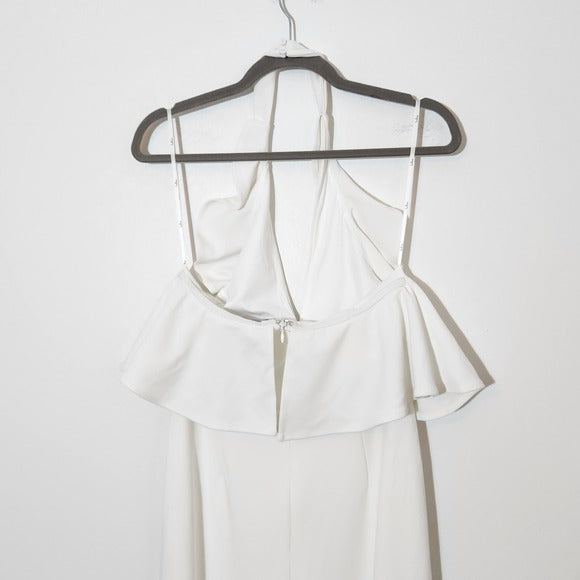 Lulus Ruffle Halter White Wide Leg Jumpsuit Size Medium New