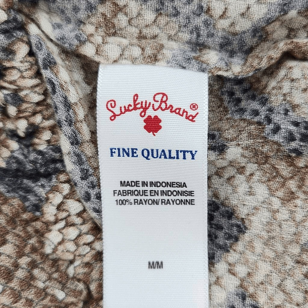 Lucky Brand Gray and Brown Snakeskin Print Top with Drawstring Hem Size Medium