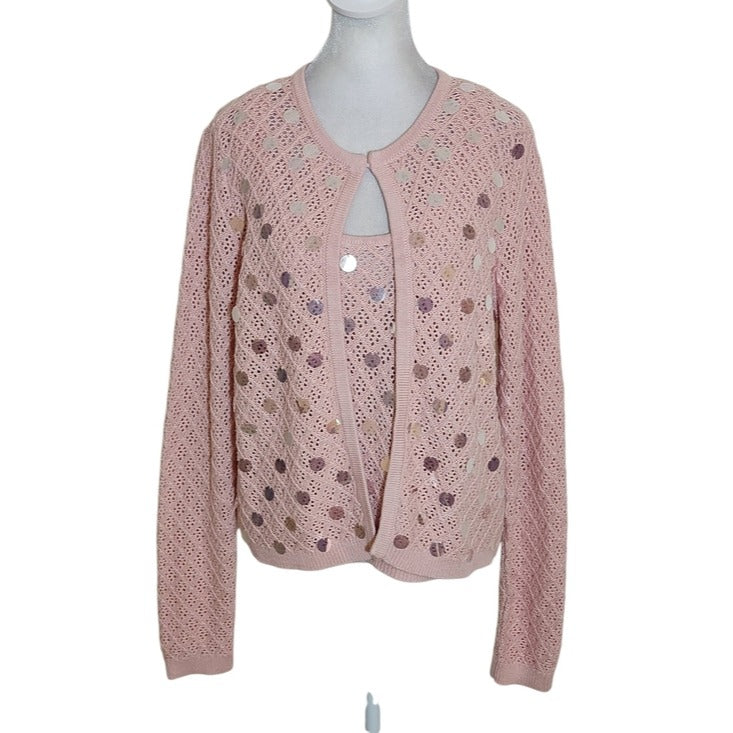 Ann Taylor Light Pink Sequin Twinset Size Large Petite NWT