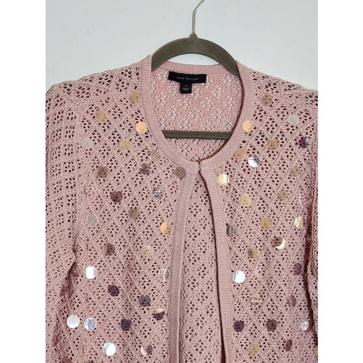 Ann Taylor Light Pink Sequin Twinset Size Large Petite NWT