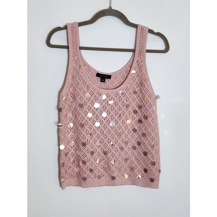 Ann Taylor Light Pink Sequin Twinset Size Large Petite NWT