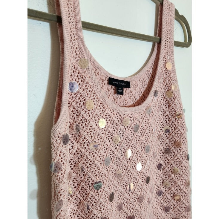 Ann Taylor Light Pink Sequin Twinset Size Large Petite NWT