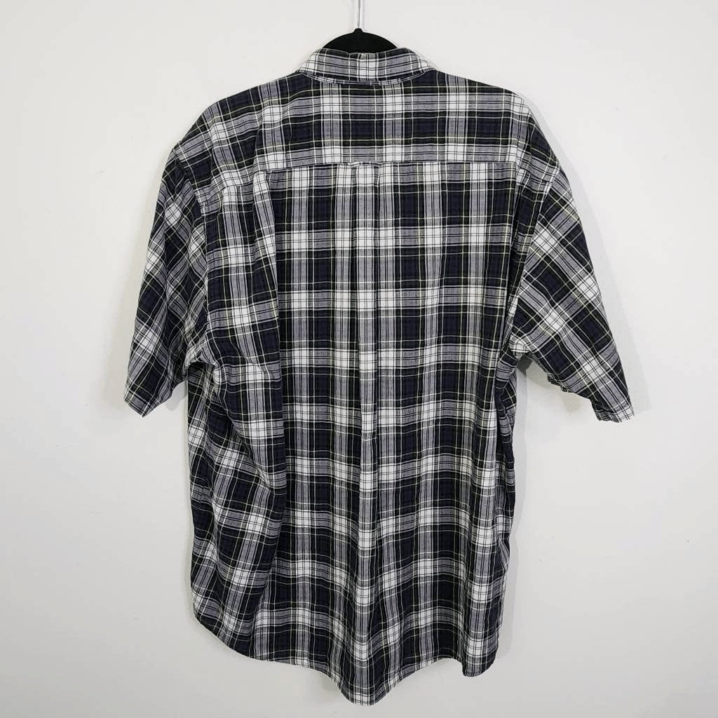 Nautica Navy and Green Plaid Button Down Shirt Size XL Plaid Short Sleeve Shirt