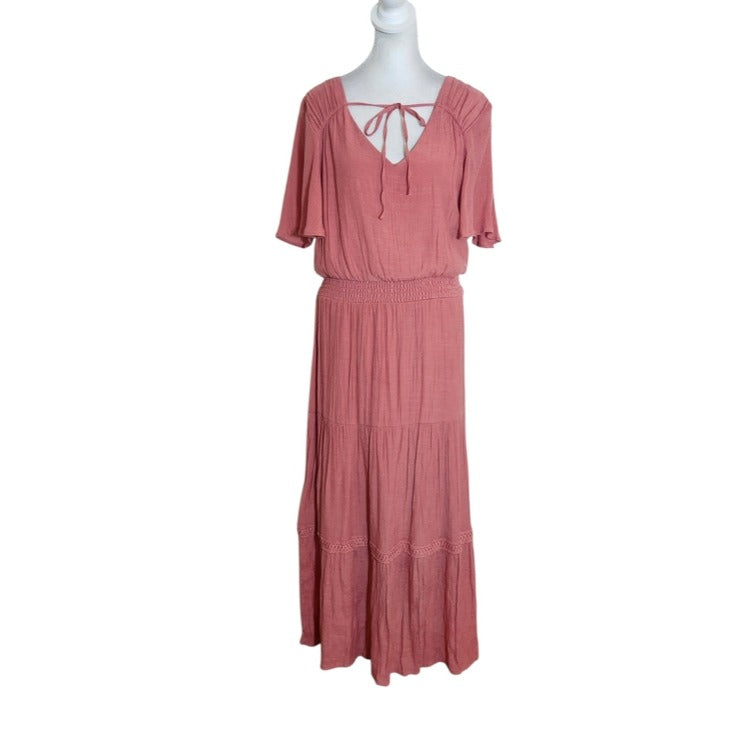 Luxology Dusty Pink Tiered Maxi Dress Size Large Wedding Guest Dress