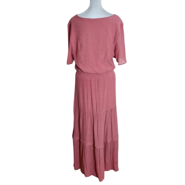 Luxology Dusty Pink Tiered Maxi Dress Size Large Wedding Guest Dress