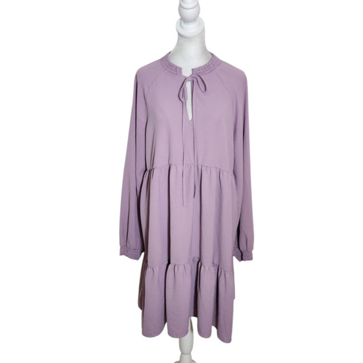Shein Purple Tiered Long-Sleeve Smocked Neck Dress Size XL