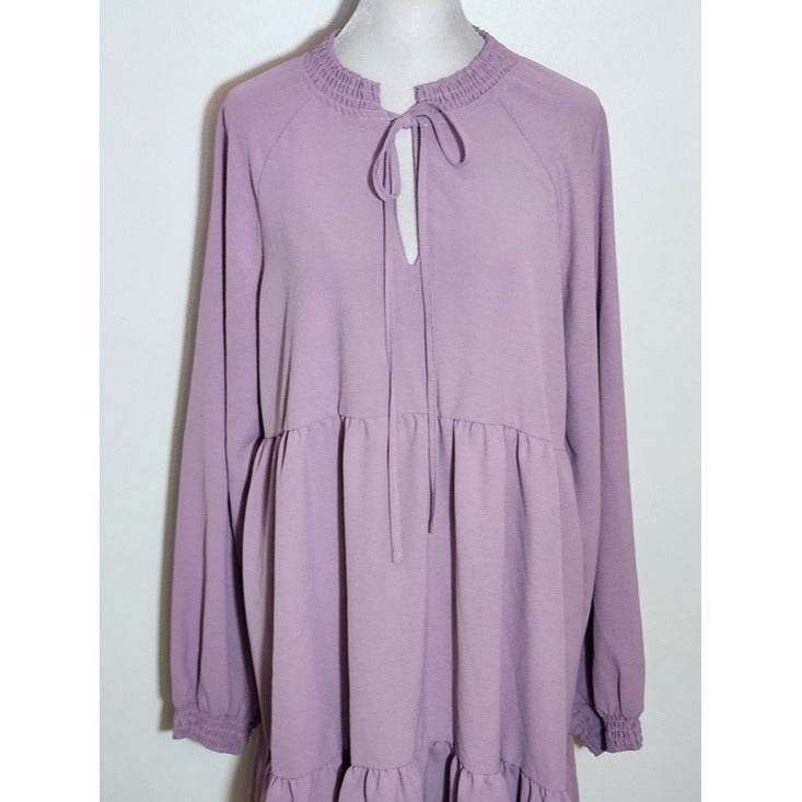 Shein Purple Tiered Long-Sleeve Smocked Neck Dress Size XL