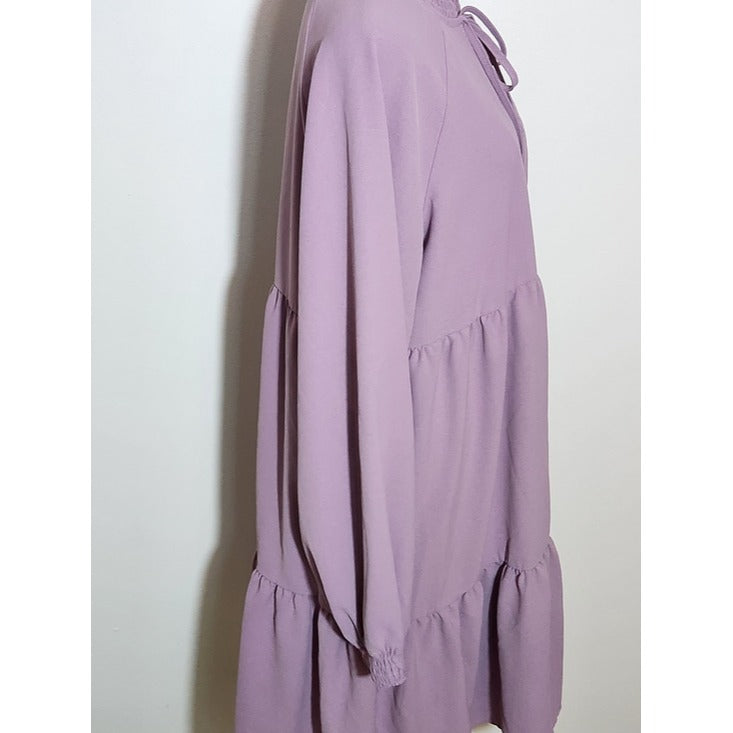 Shein Purple Tiered Long-Sleeve Smocked Neck Dress Size XL
