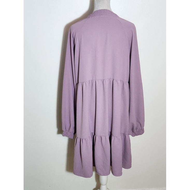 Shein Purple Tiered Long-Sleeve Smocked Neck Dress Size XL