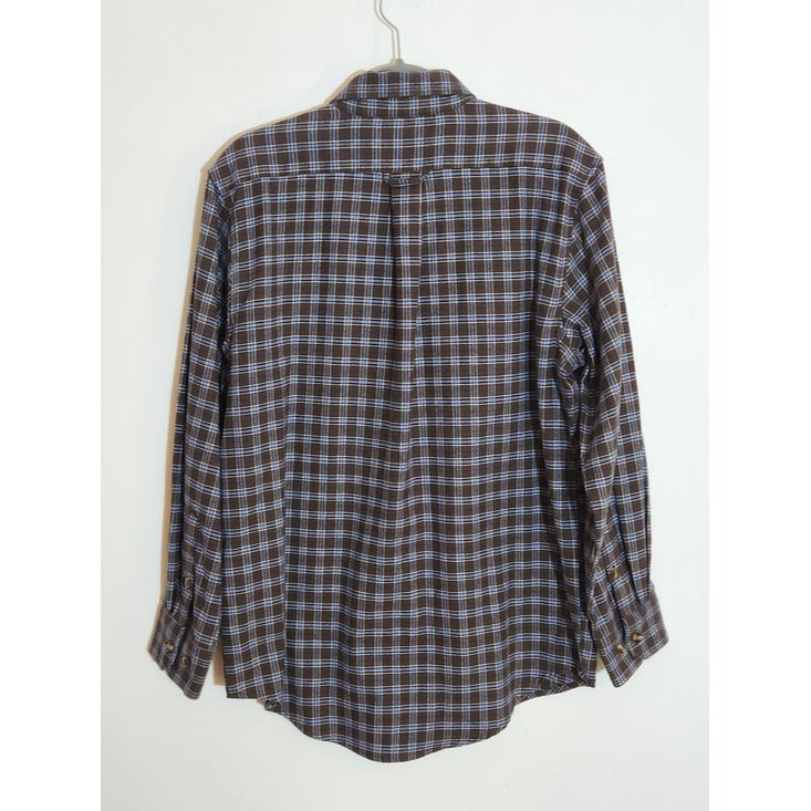 Drake Brown and Blue Plaid Flannel Button Down Shirt Size Small